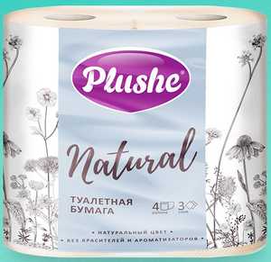 Туалетная бумага "Plushe Natural" 3 cл. /|4 шт.