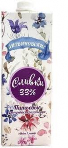 Сливки питьевые 33% 1.0 л Литвиновские ТБА