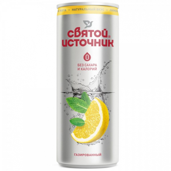 Вода "Святой источник" напиток б/а лимон+мята ж/б 0,33