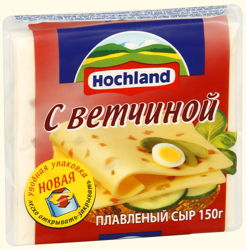 Сыр плавленый ломтевой "Hochland" Хохланд с ветчиной 150 г